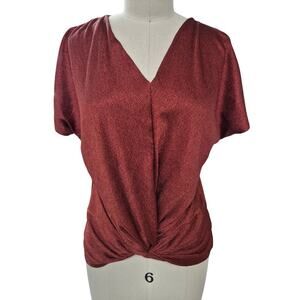 Fyve  Burgundy Red 100% Polyester Crinkle Twist Top  Sz S